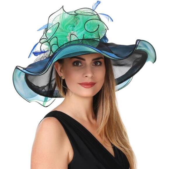 Women's Organza Church Kentucky Derby Hat Green mix